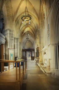 A CGI image, created by CBG Light Perceptions, of the improved lighting that will be installed in the East End of Exeter Cathedral.