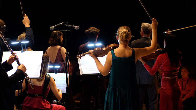 The photo shows a classical ensemble, London Concertante, performing a concert. 